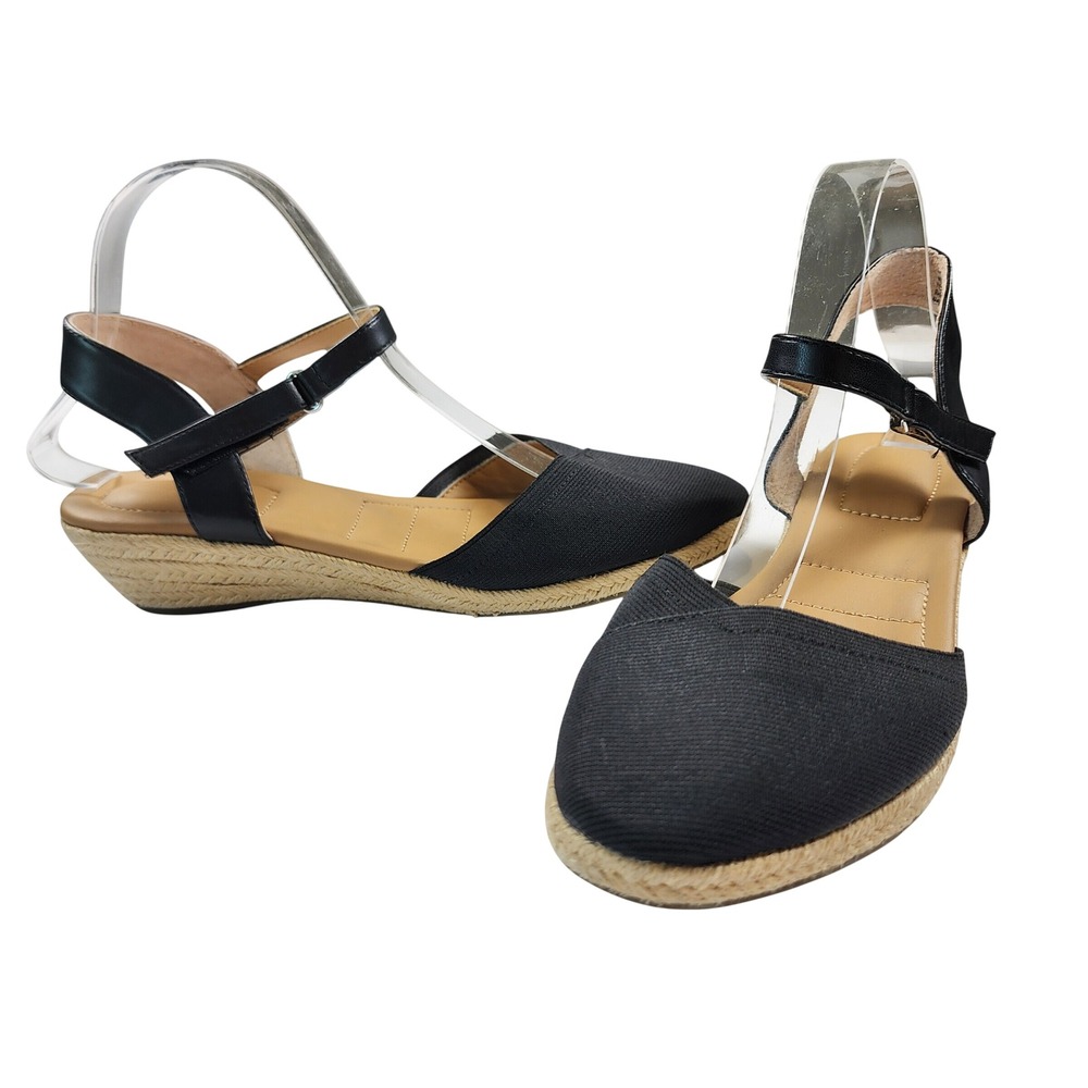 Kelly & Katie Neva Black Espadrille Wedge Sandals Womens 10M Padded Work Casual